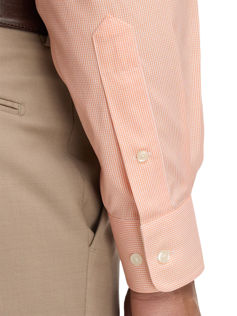 Comfort Stretch Non-Iron Check Dress Shirt With Contrast Trim - Melon - Image 4