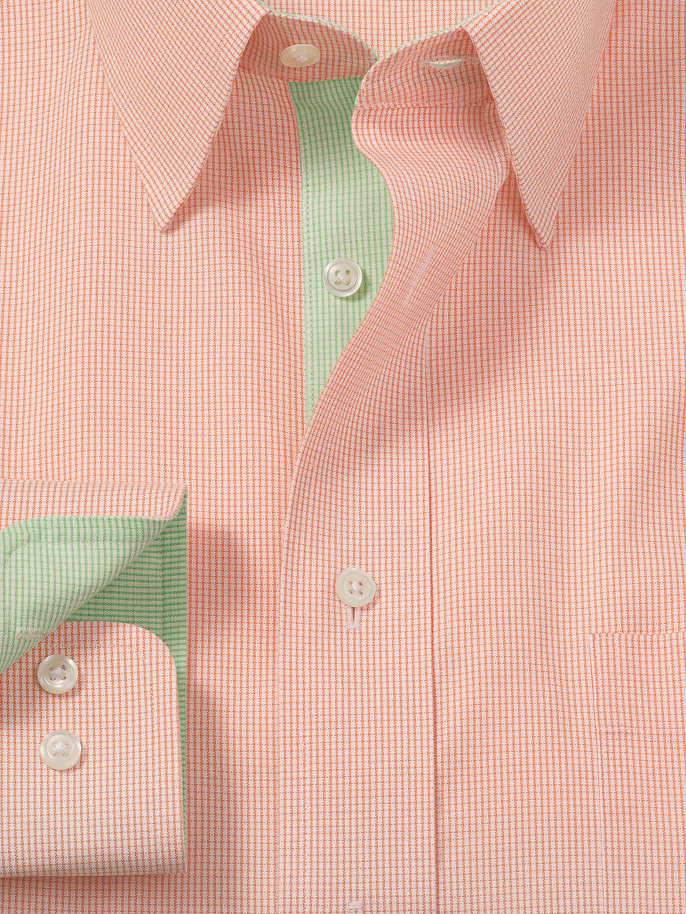 Comfort Stretch Non-Iron Check Dress Shirt With Contrast Trim - Melon - Image 6
