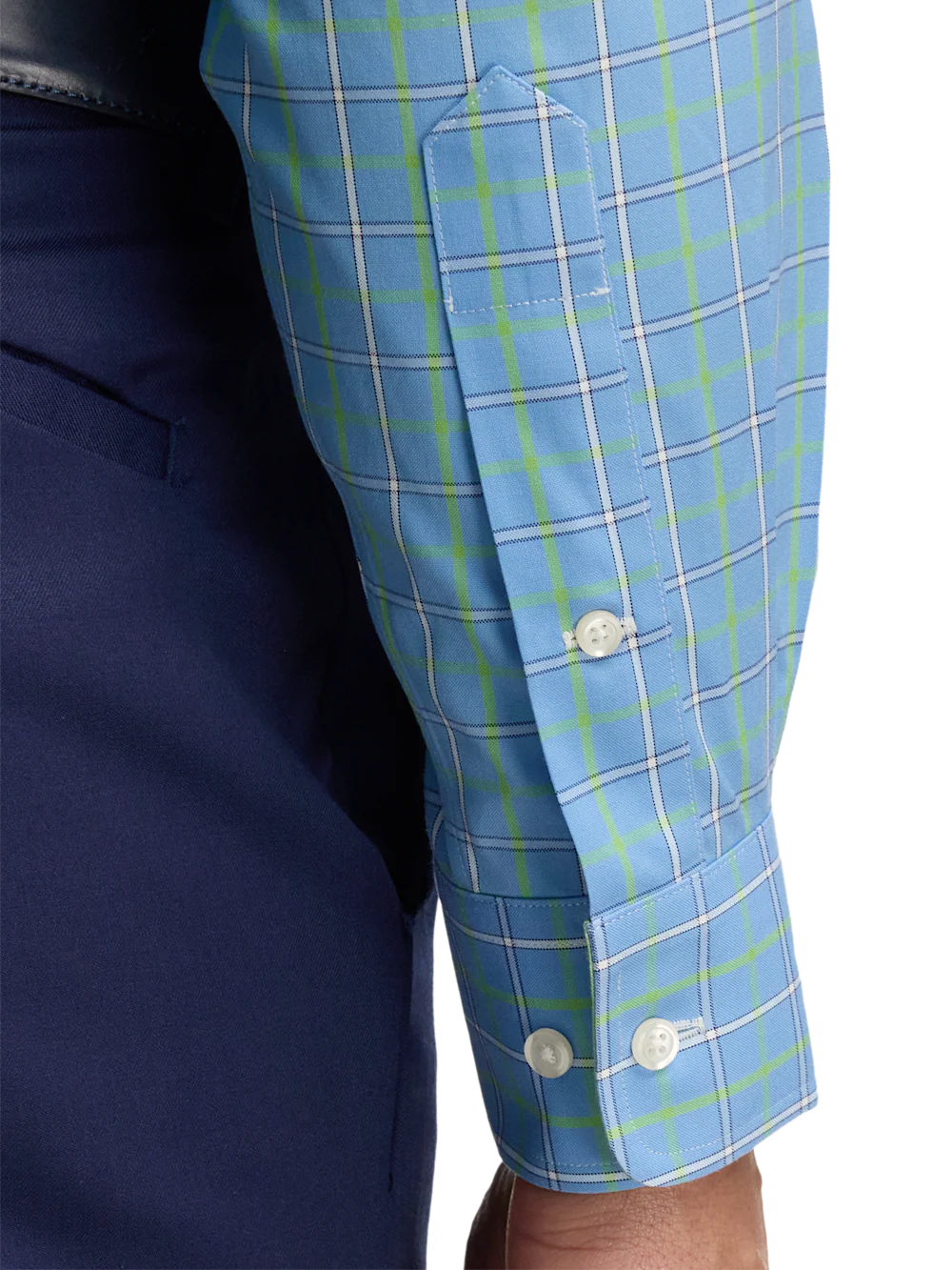 Comfort Stretch Non-Iron Check Dress Shirt With Contrast Trim - Blue/green - Image 4