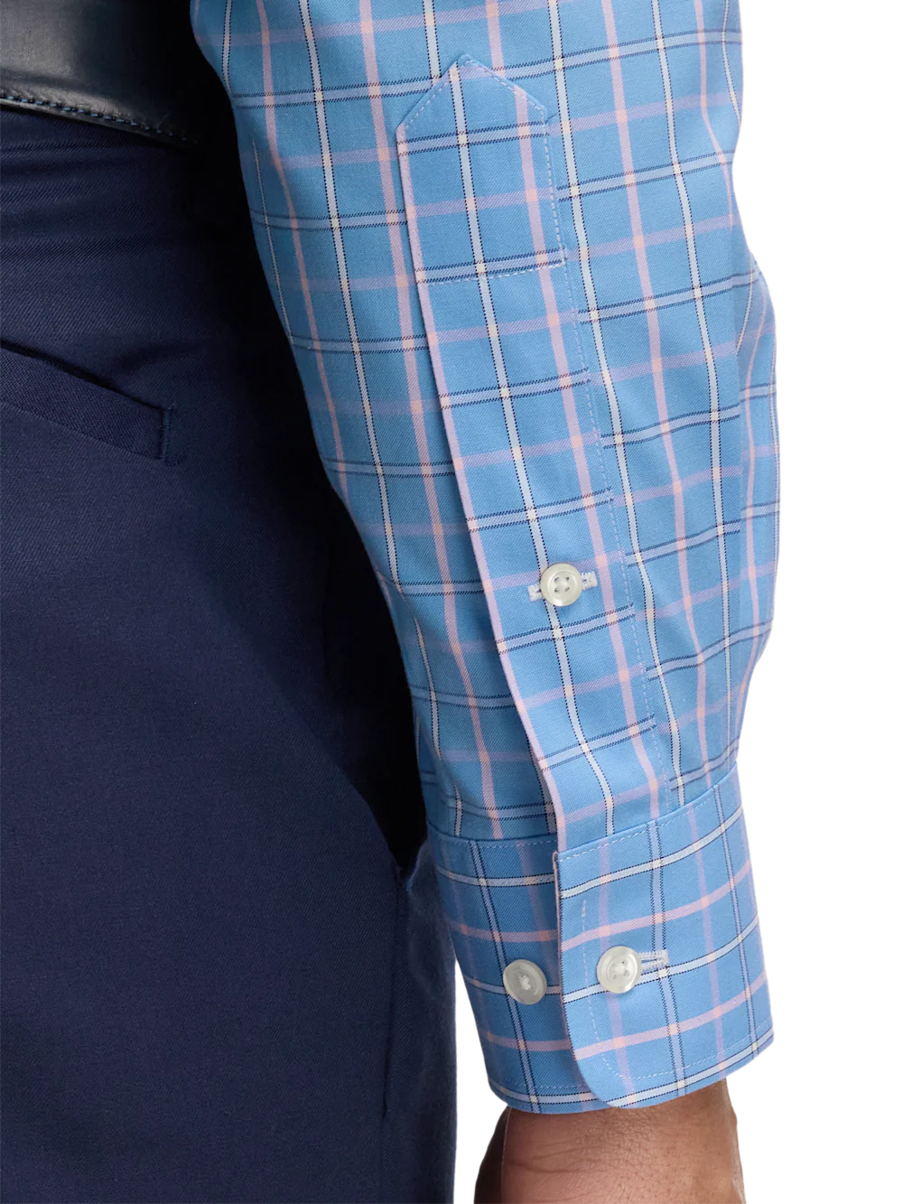 Comfort Stretch Non-Iron Check Dress Shirt With Contrast Trim - Blue/pink - Image 4