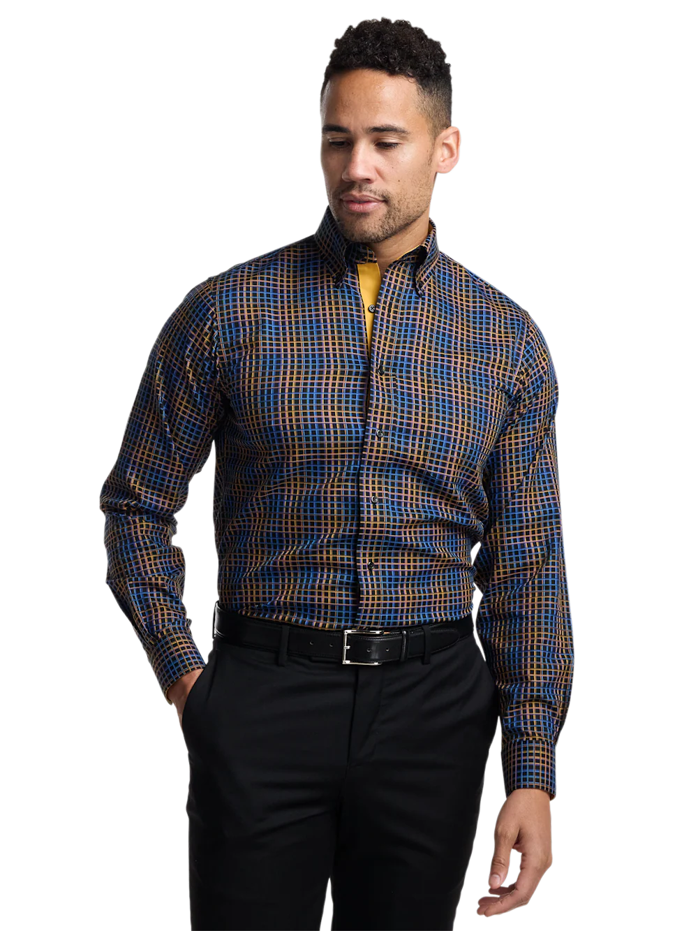 Comfort Stretch Non-Iron Check Dress Shirt With Contrast Trim - Black/orange - Image 2