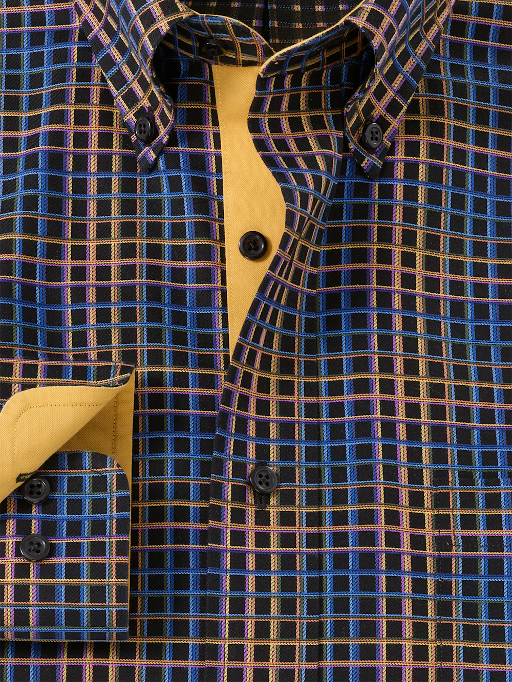 Comfort Stretch Non-Iron Check Dress Shirt With Contrast Trim - Black/orange - Image 6