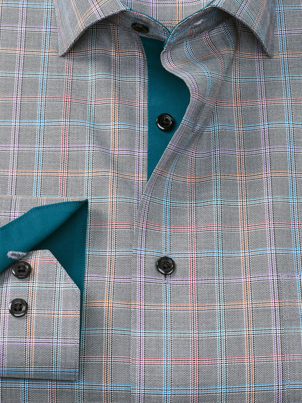 Comfort Stretch Non-Iron Check Dress Shirt With Contrast Trim - Black Multi - Image 6