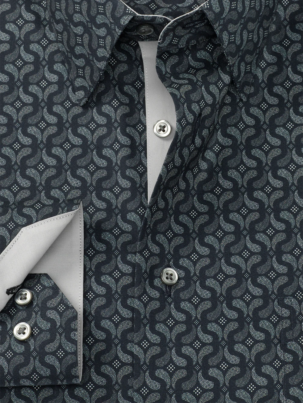 Comfort Stretch Non-Iron Deco Dress Shirt With Contrast Trim - Black/grey - Image 6