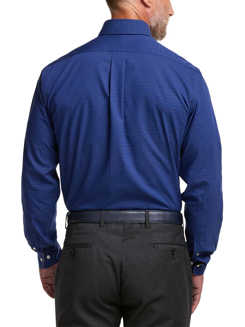 Comfort Stretch Non-Iron Dot Dress Shirt With Contrast Trim - Navy/gold - Image 5
