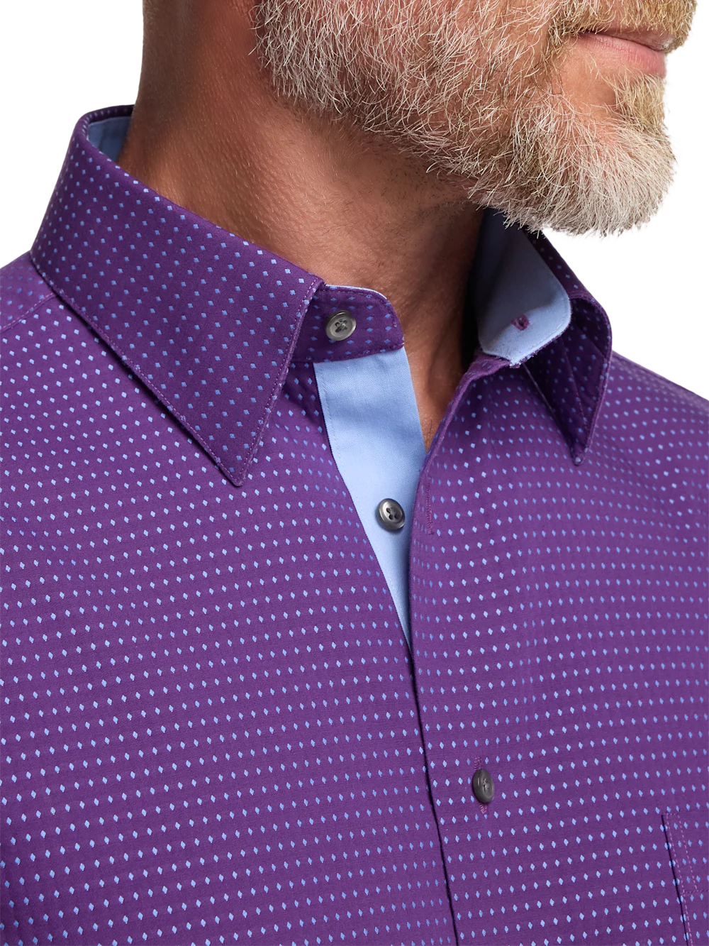 Comfort Stretch Non-Iron Dot Dress Shirt With Contrast Trim - Purple - Image 3