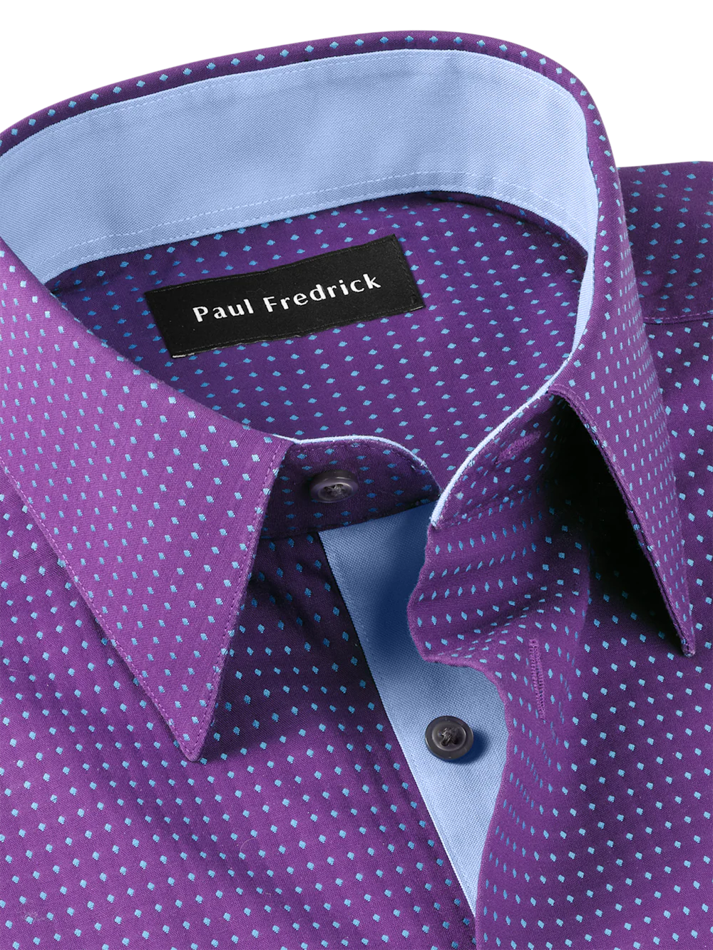 Comfort Stretch Non-Iron Dot Dress Shirt With Contrast Trim - Purple - Image 7
