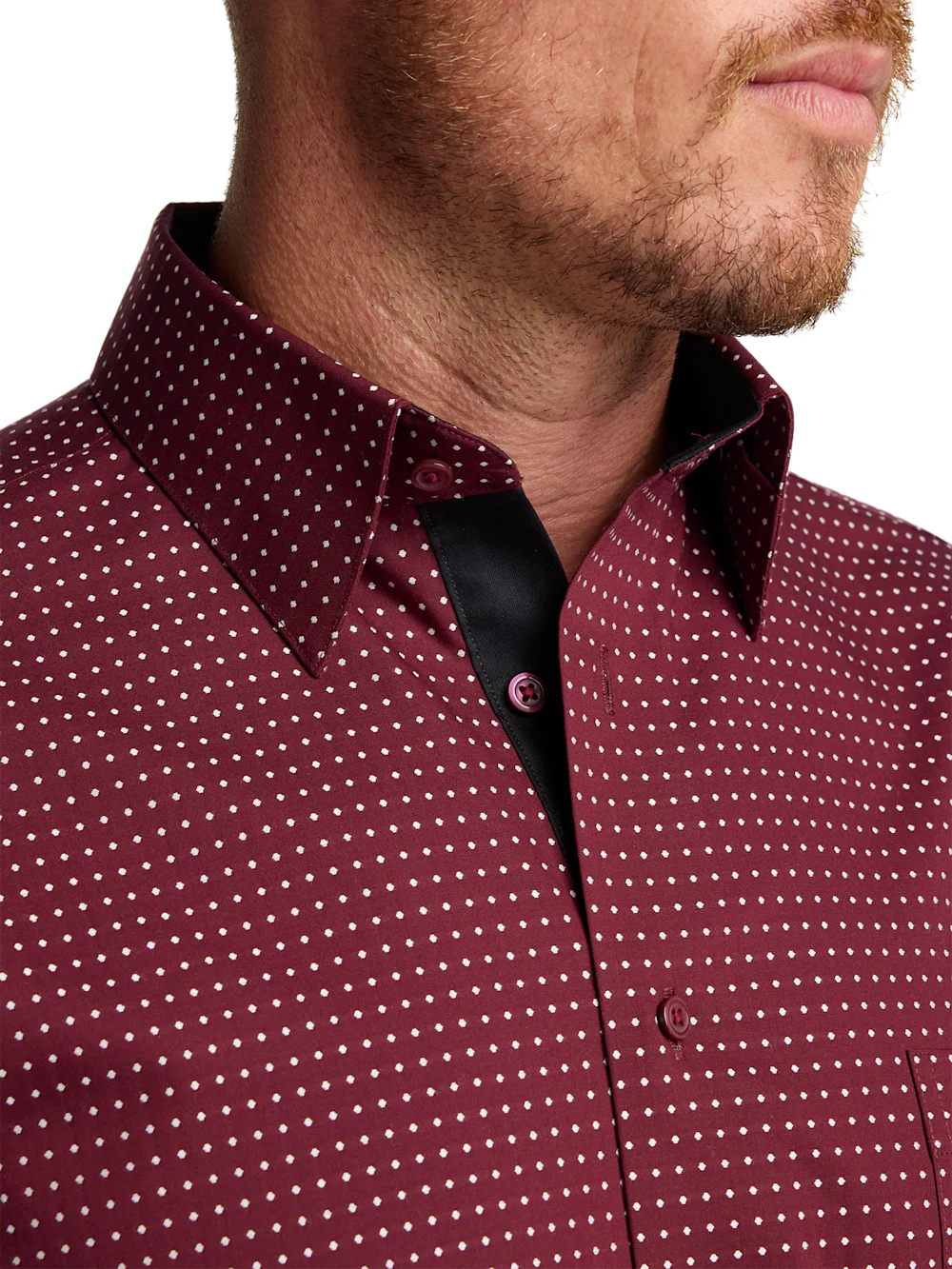 Comfort Stretch Non-Iron Dot Dress Shirt With Contrast Trim - Burgundy - Image 3