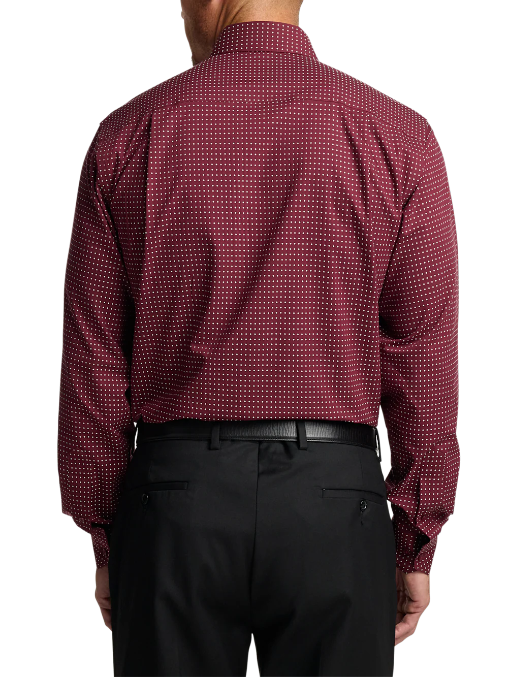 Comfort Stretch Non-Iron Dot Dress Shirt With Contrast Trim - Burgundy - Image 5
