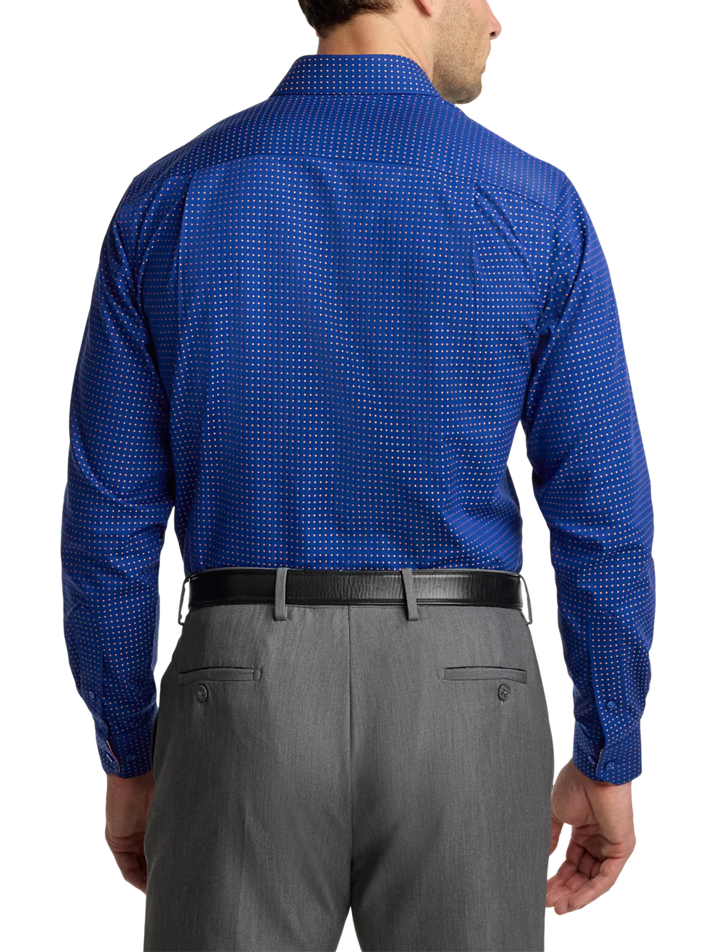 Comfort Stretch Non-Iron Dot Dress Shirt With Contrast Trim - Navy/melon - Image 5