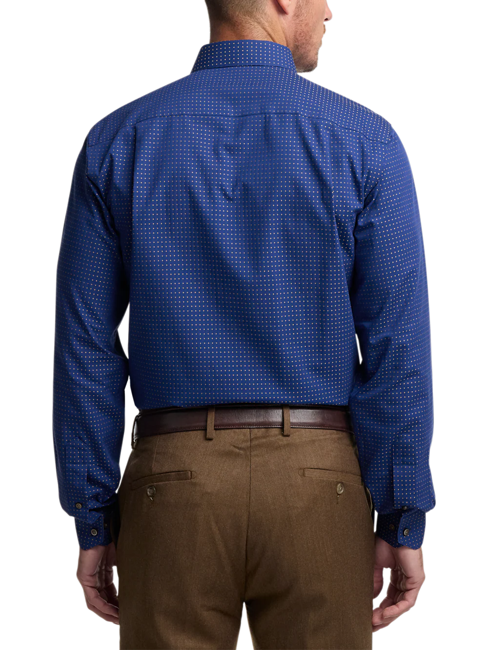 Comfort Stretch Non-Iron Dot Dress Shirt With Contrast Trim - Navy/brown - Image 5