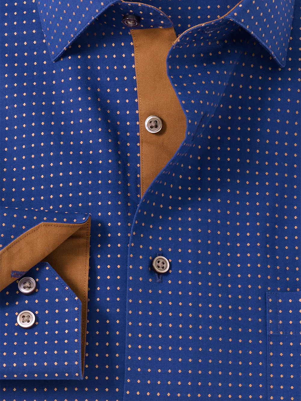 Comfort Stretch Non-Iron Dot Dress Shirt With Contrast Trim - Navy/brown - Image 6