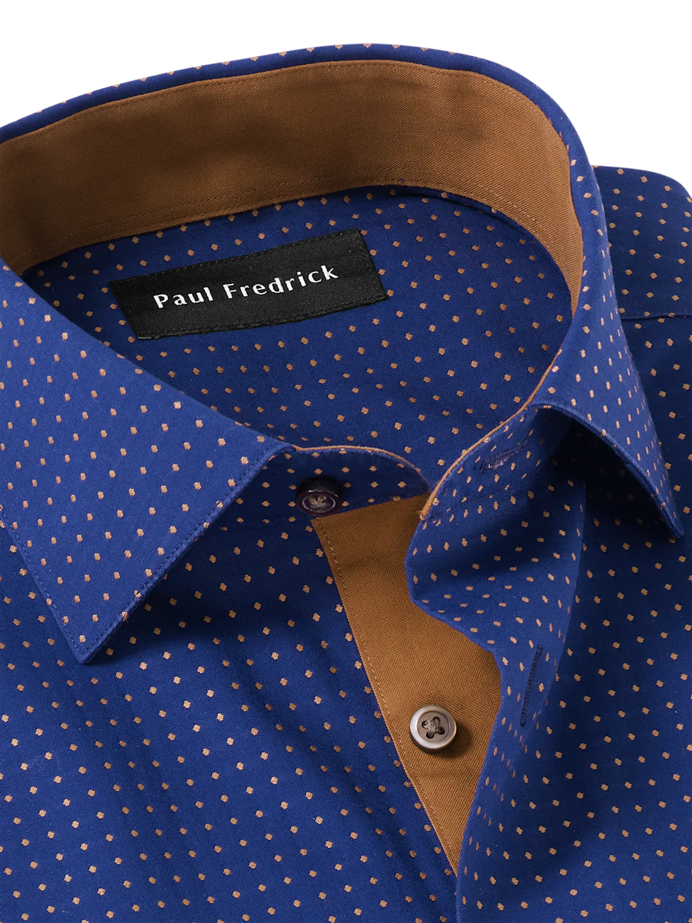 Comfort Stretch Non-Iron Dot Dress Shirt With Contrast Trim - Navy/brown - Image 7