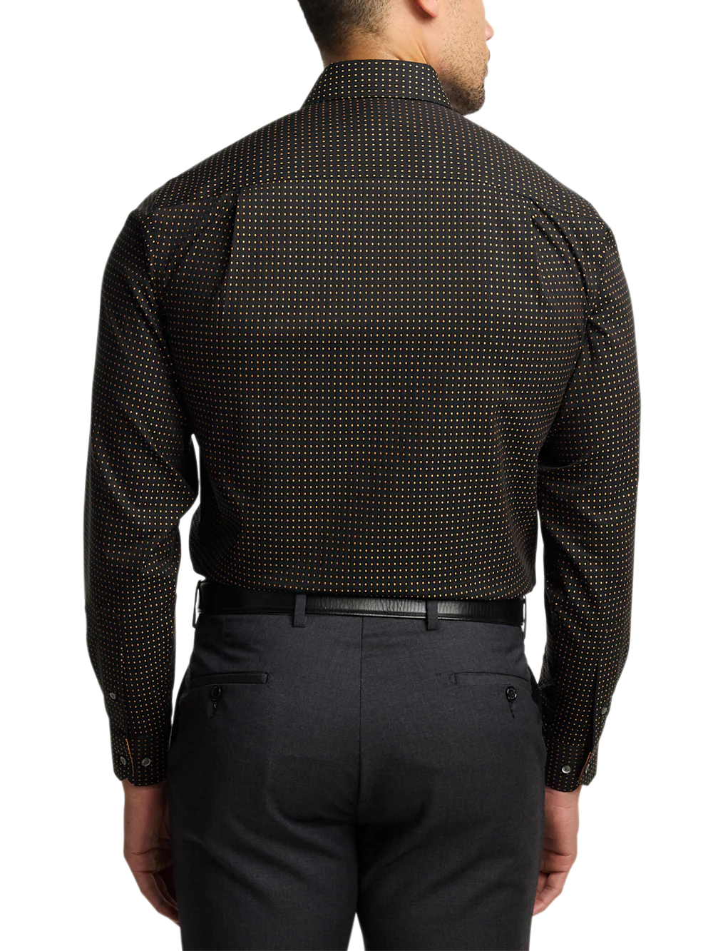 Comfort Stretch Non-Iron Dot Dress Shirt With Contrast Trim - Black/orange - Image 5