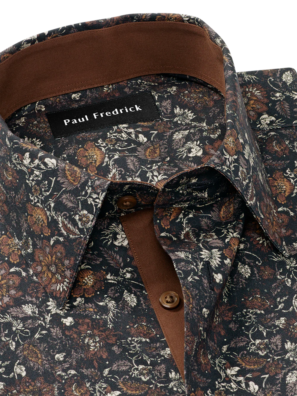 Comfort Stretch Non-Iron Floral Dress Shirt With Contrast Trim - Brown Multi - Image 7