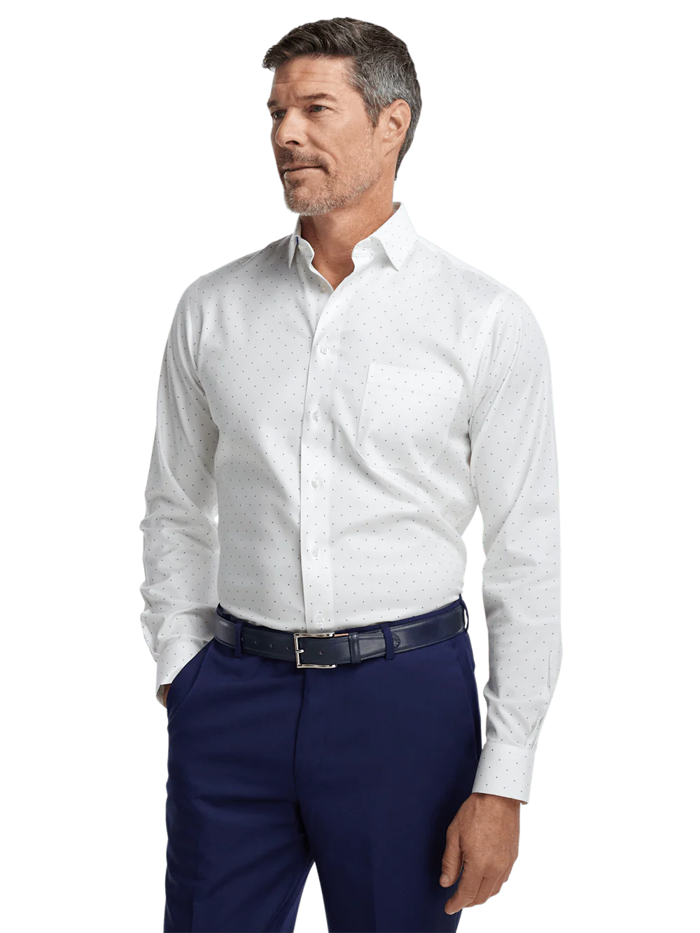 Comfort Stretch Non-Iron Geometric Dress Shirt - White/purple - Image 2