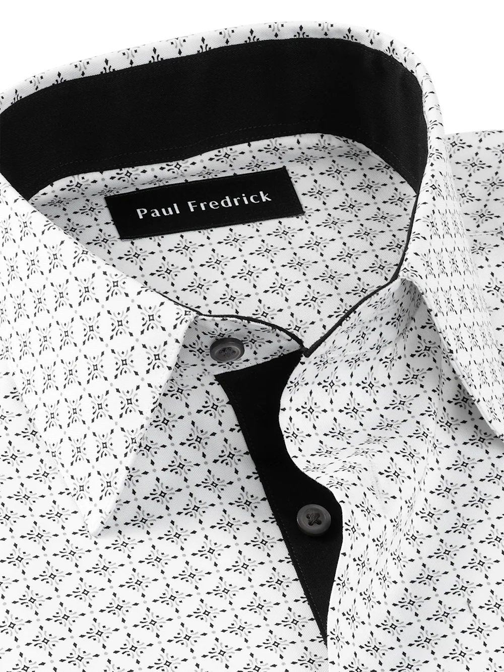 Comfort Stretch Non-Iron Geometric Dress Shirt With Contrast Trim - Black/white - Image 7