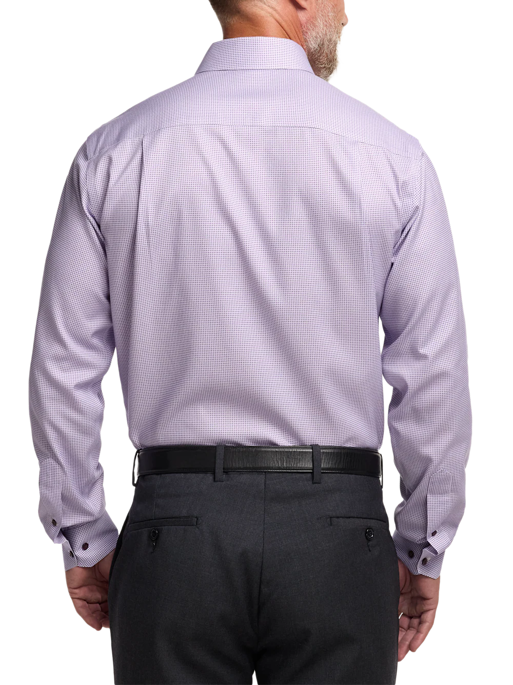 Comfort Stretch Non-Iron Geometric Dress Shirt With Contrast Trim - Purple - Image 5