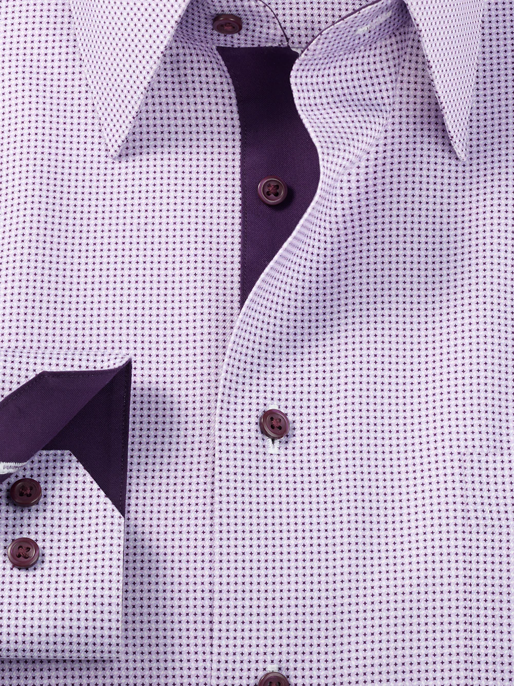 Comfort Stretch Non-Iron Geometric Dress Shirt With Contrast Trim - Purple - Image 6