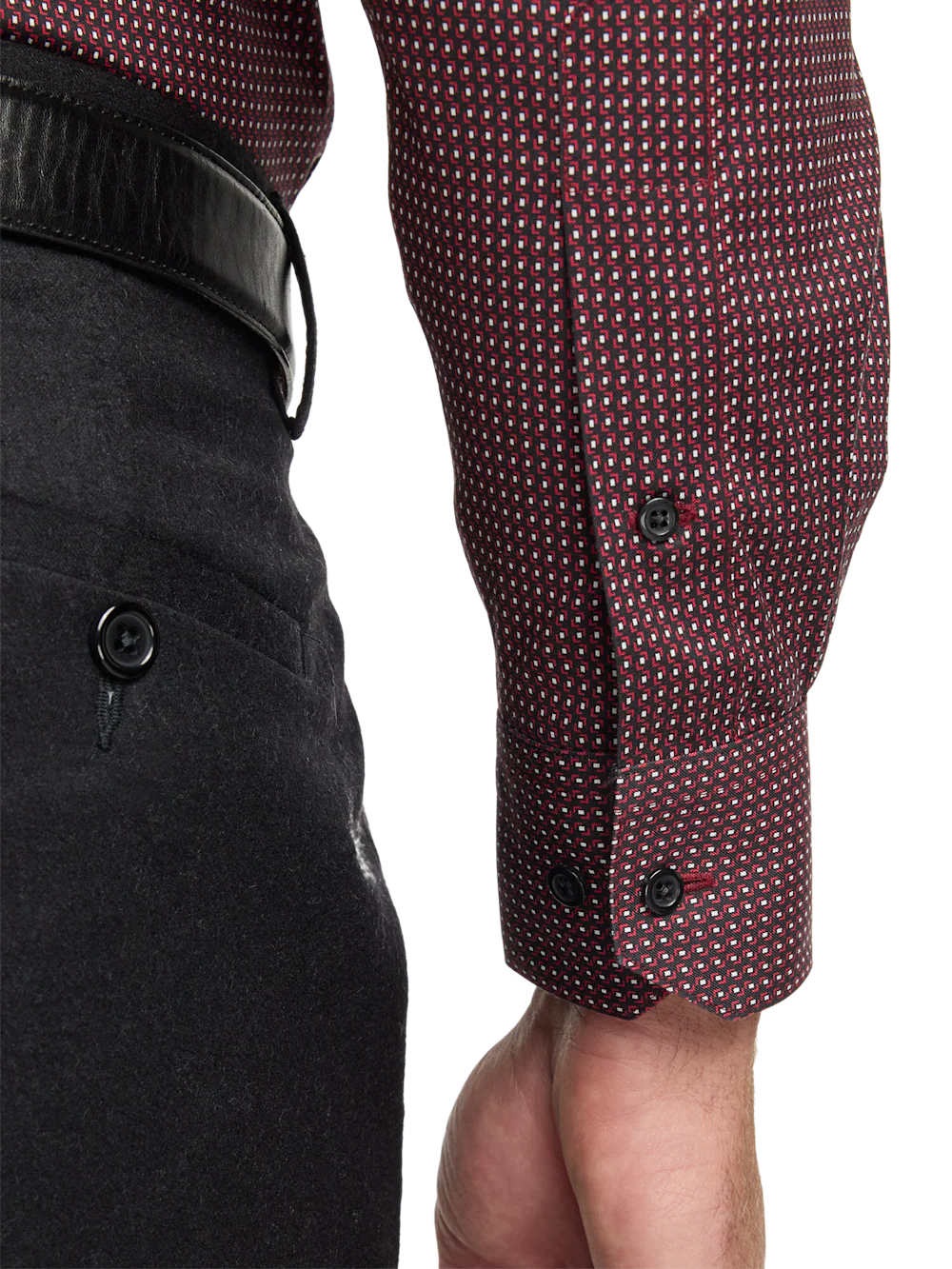 Comfort Stretch Non-Iron Geometric Dress Shirt With Contrast Trim - Black/red - Image 4