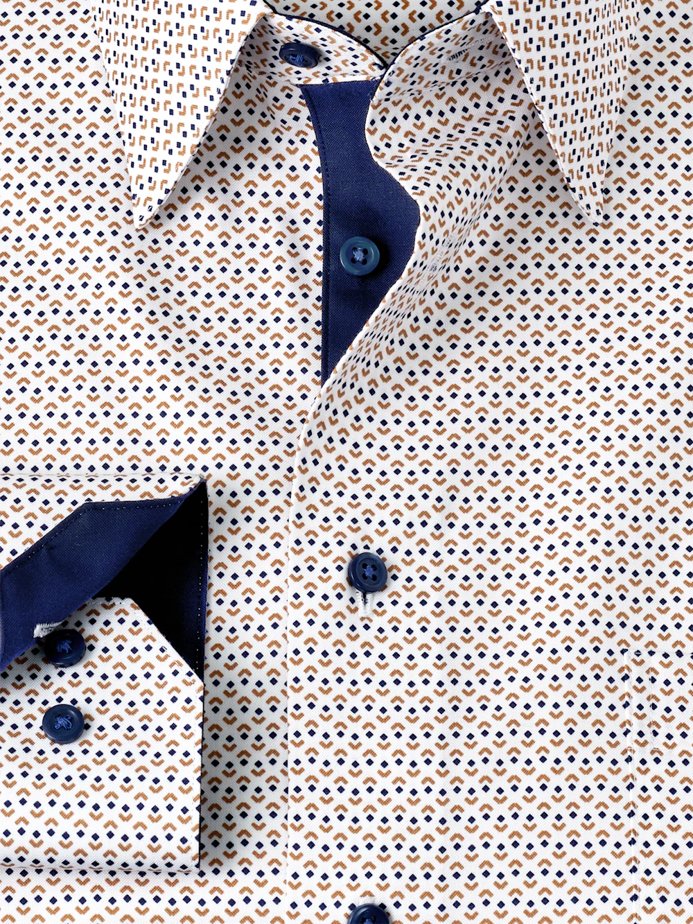 Comfort Stretch Non-Iron Geometric Dress Shirt With Contrast Trim - White Multi - Image 6