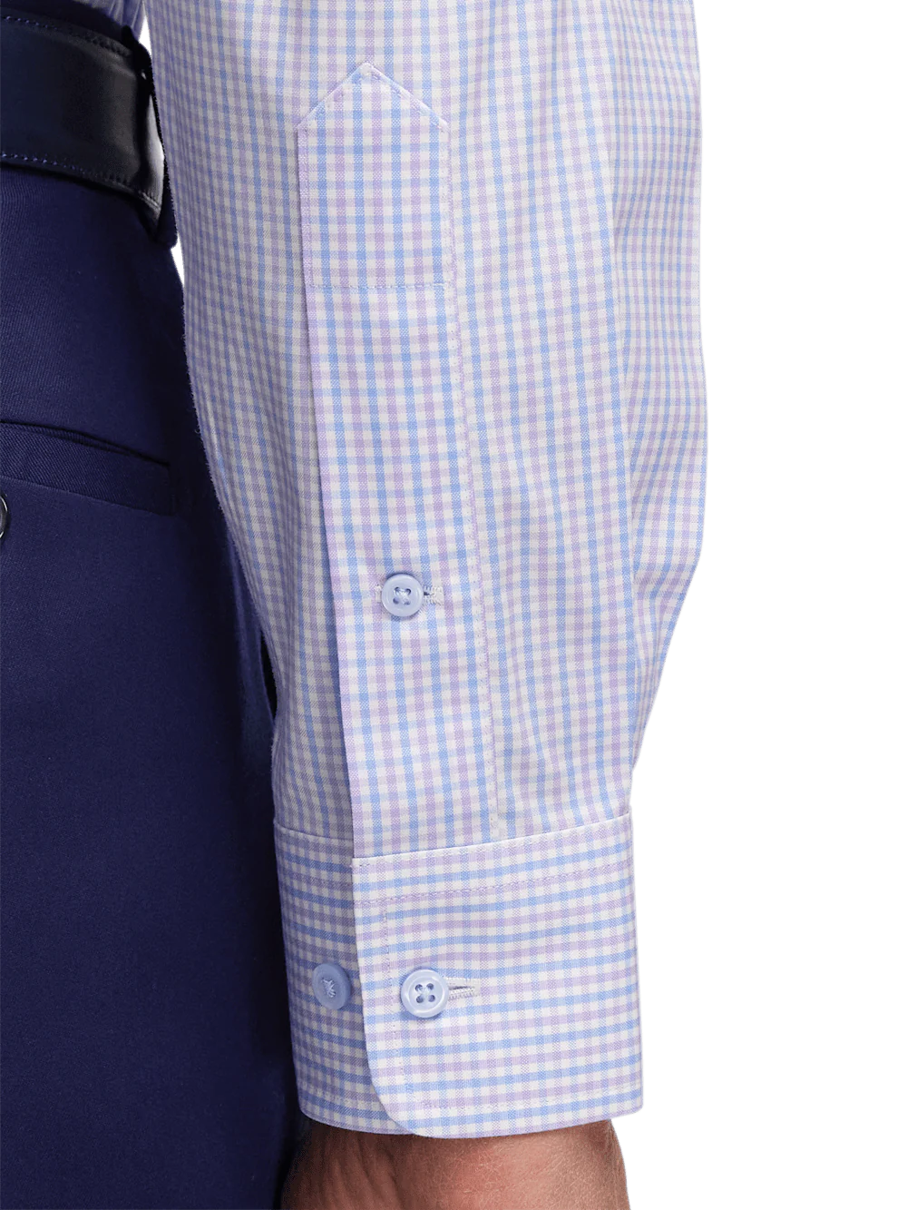 Comfort Stretch Non-Iron Gingham Dress Shirt With Contrast Trim - Blue/purple - Image 4