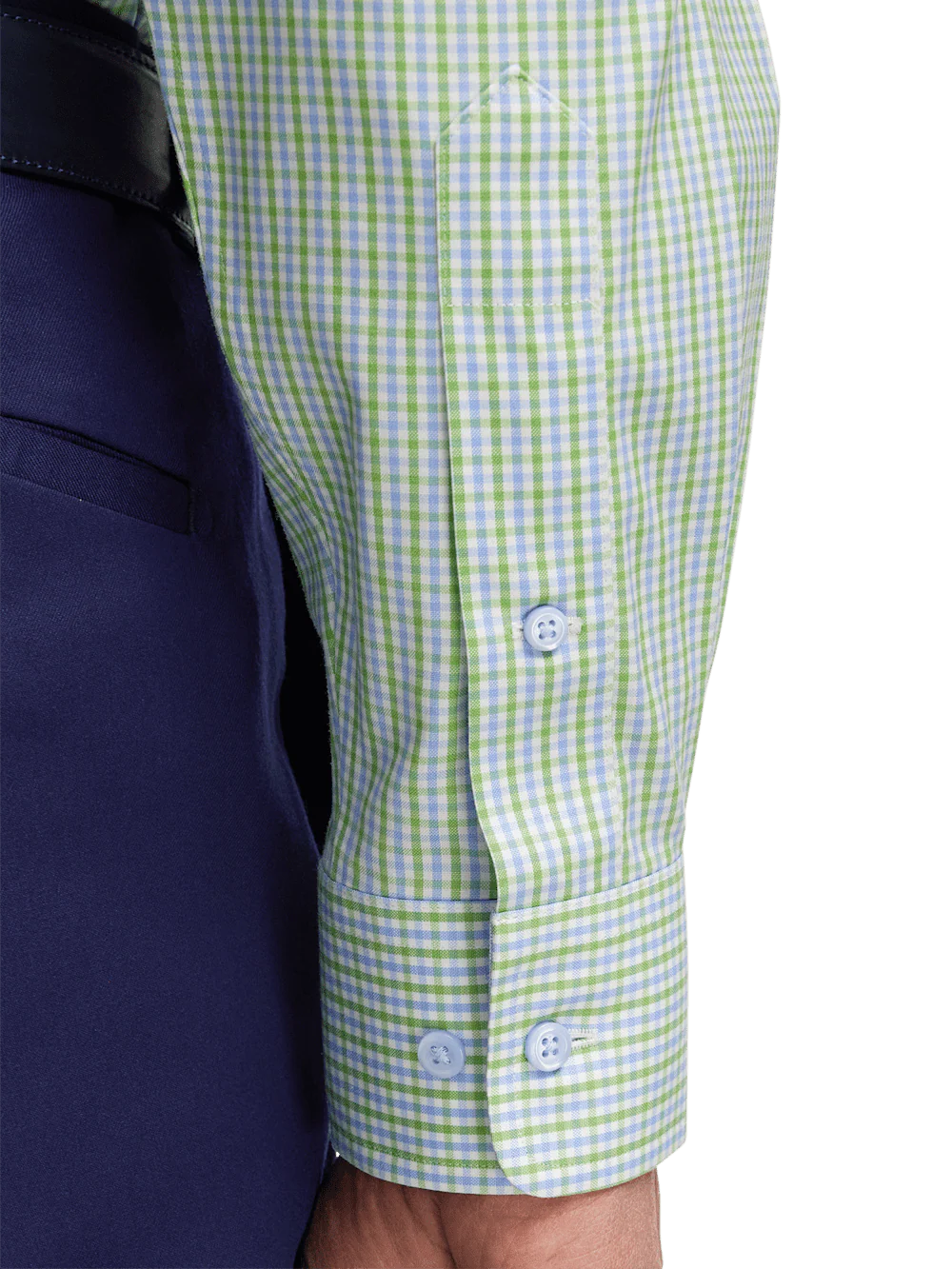 Comfort Stretch Non-Iron Gingham Dress Shirt With Contrast Trim - Blue/green - Image 4