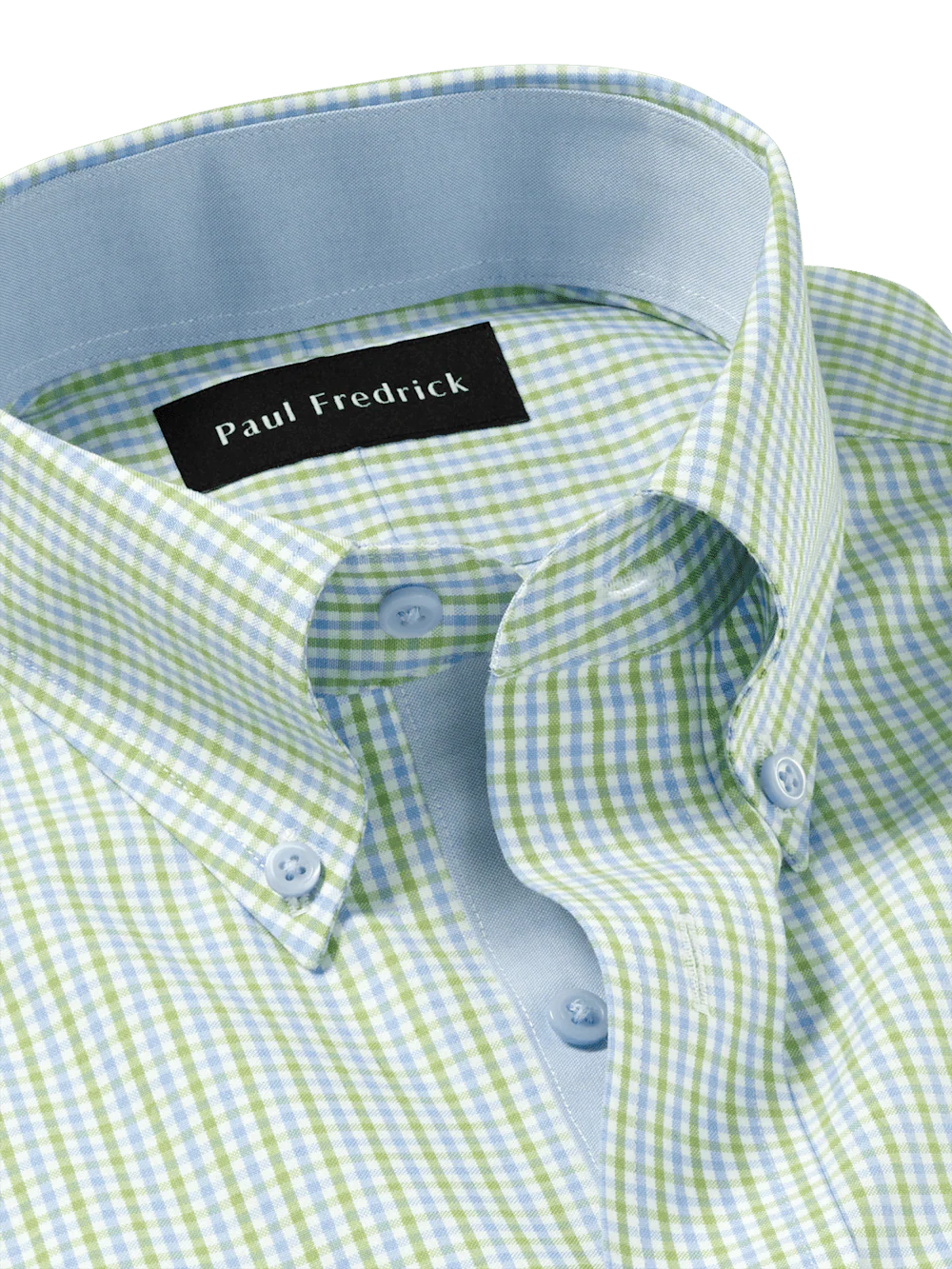 Comfort Stretch Non-Iron Gingham Dress Shirt With Contrast Trim - Blue/green - Image 7
