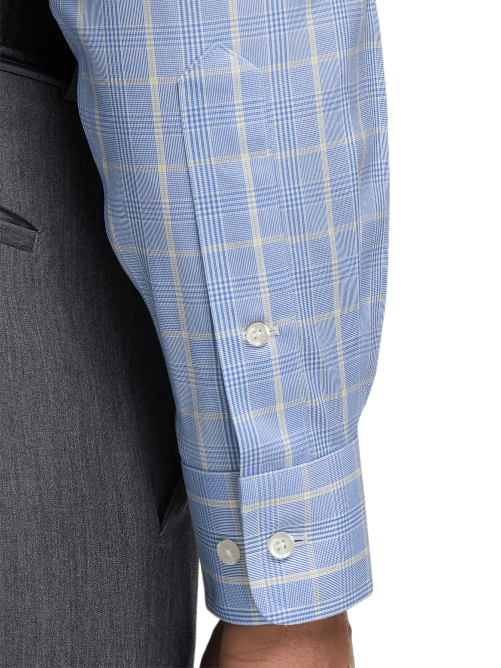 Comfort Stretch Non-Iron Glen Plaid Dress Shirt With Contrast Trim - Blue - Image 4