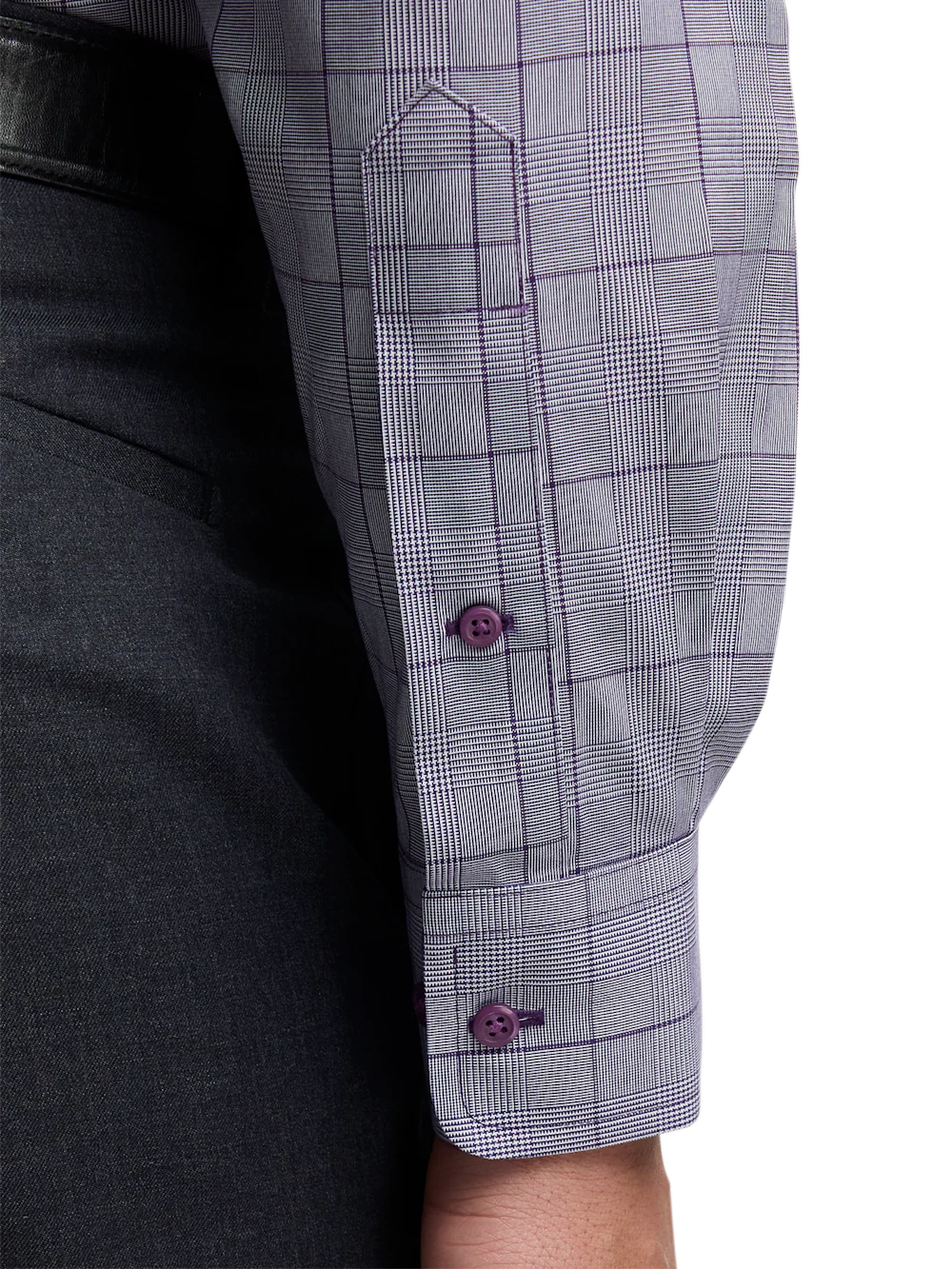 Comfort Stretch Non-Iron Glen Plaid Dress Shirt With Contrast Trim - Purple - Image 4
