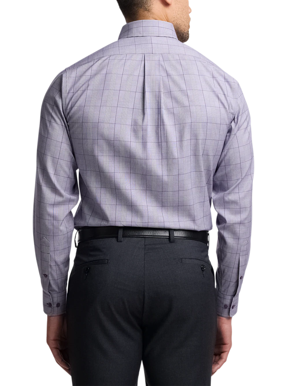 Comfort Stretch Non-Iron Glen Plaid Dress Shirt With Contrast Trim - Purple - Image 5