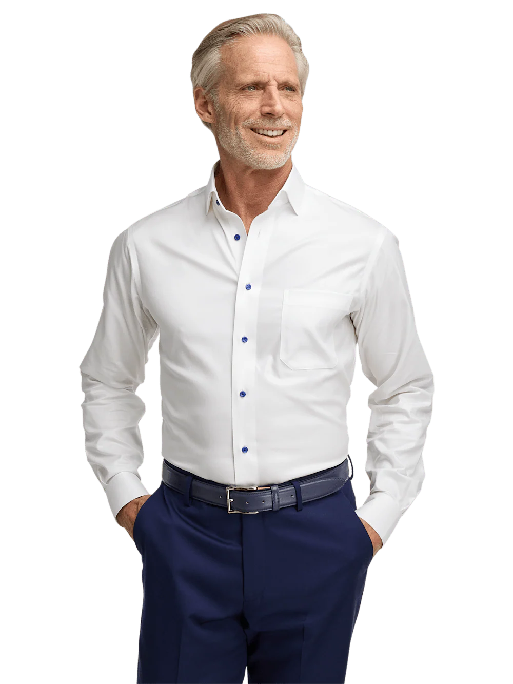 Comfort Stretch Non-Iron Herringbone Dress Shirt - White/cobalt - Image 2