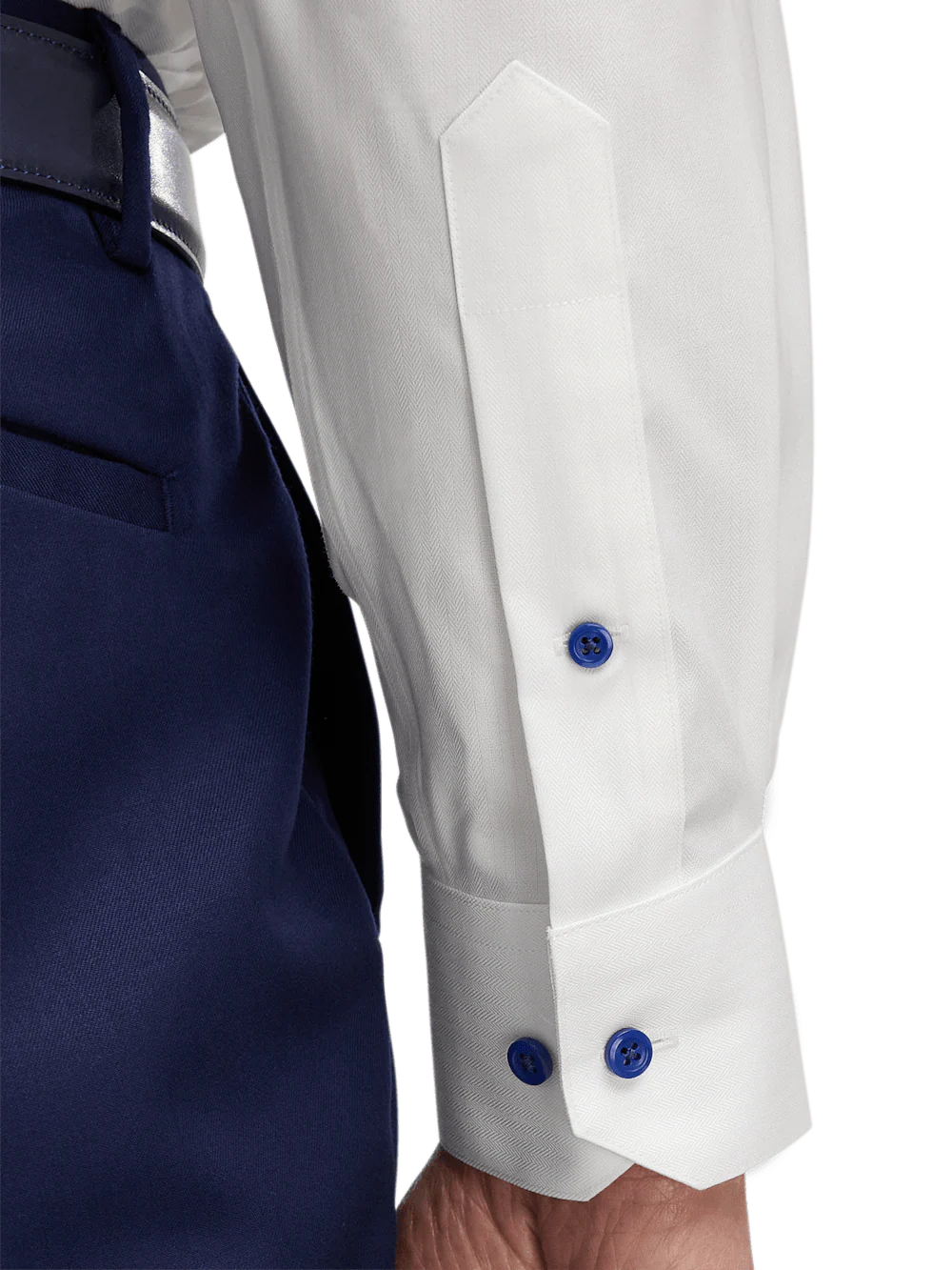 Comfort Stretch Non-Iron Herringbone Dress Shirt - White/cobalt - Image 4