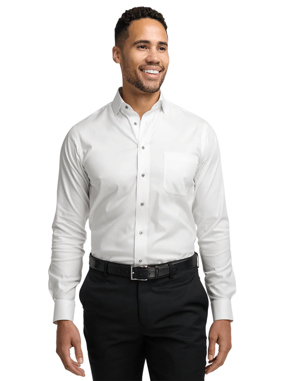 Comfort Stretch Non-Iron Herringbone Dress Shirt - White/black - Image 2