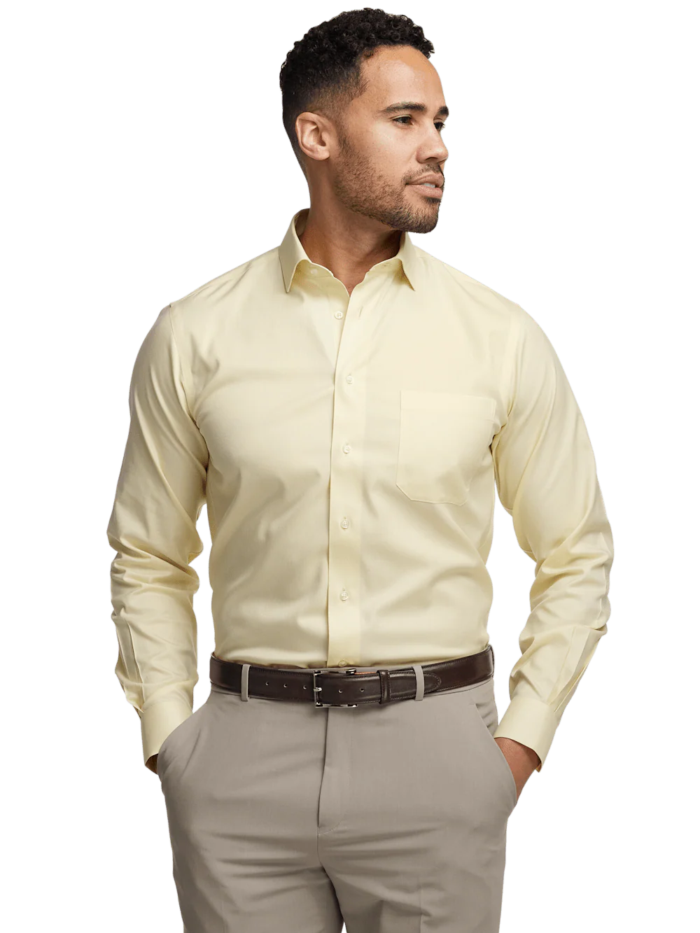 Comfort Stretch Non-Iron Herringbone Dress Shirt - Yellow - Image 2