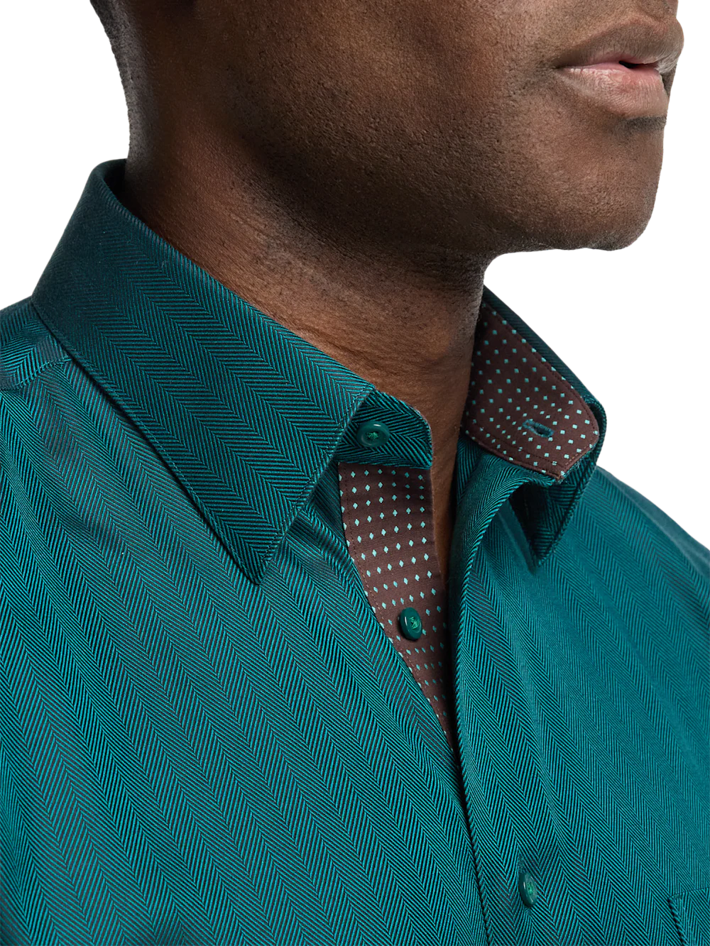 Comfort Stretch Non-Iron Herringbone Dress Shirt With Contrast Trim� - Teal - Image 3