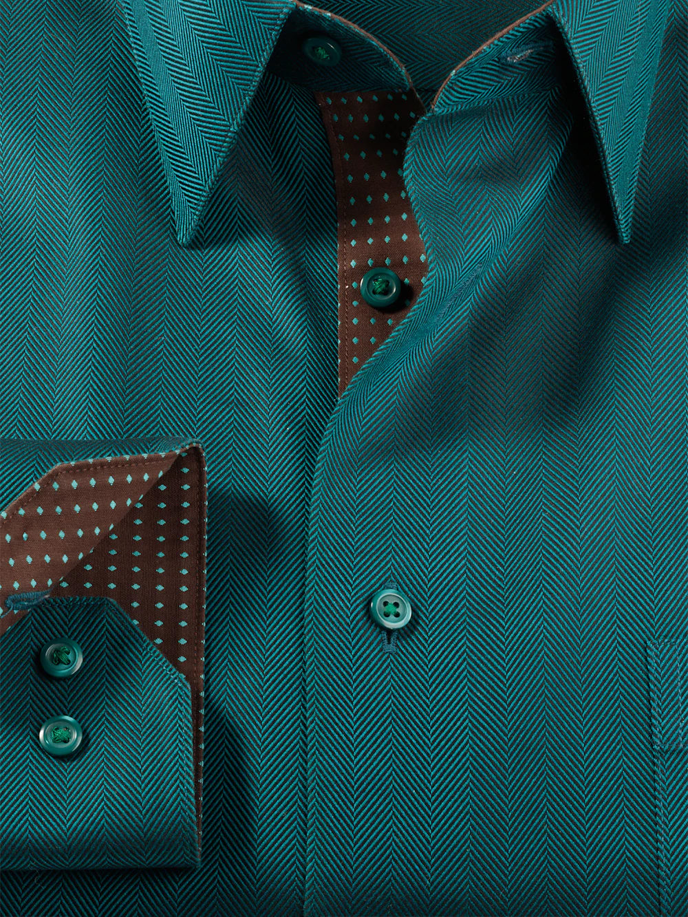 Comfort Stretch Non-Iron Herringbone Dress Shirt With Contrast Trim� - Teal - Image 6