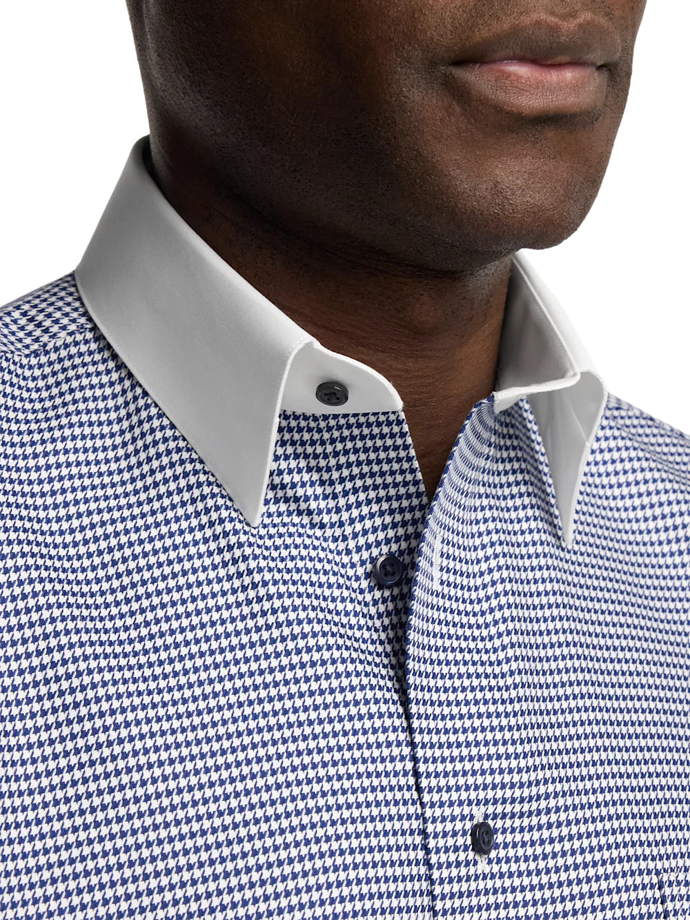Comfort Stretch Non-Iron Houndstooth Dress Shirt - Blue - Image 3