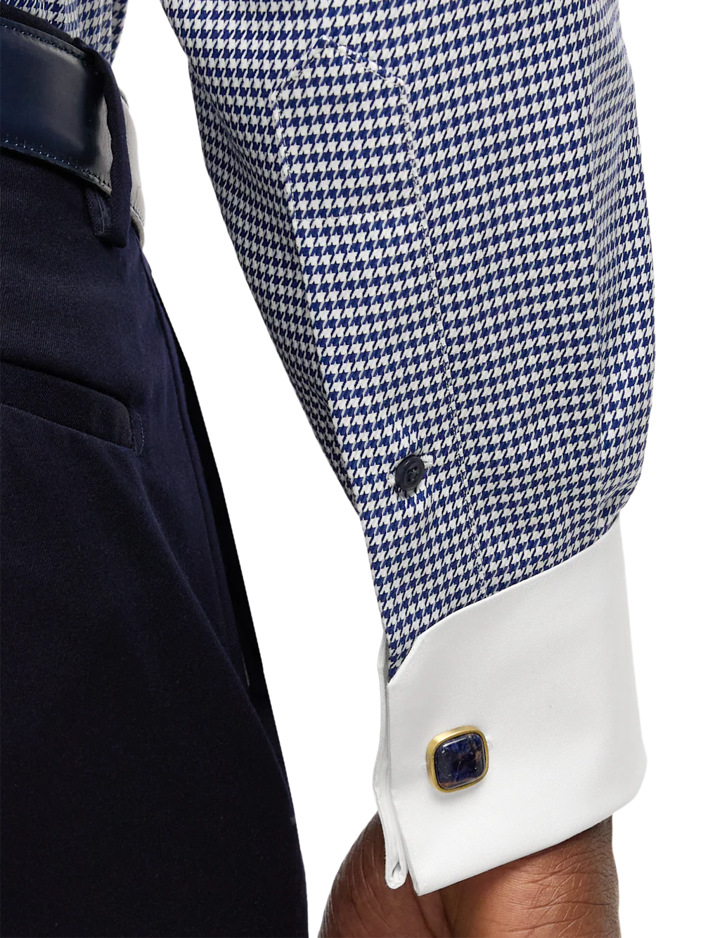 Comfort Stretch Non-Iron Houndstooth Dress Shirt - Blue - Image 4