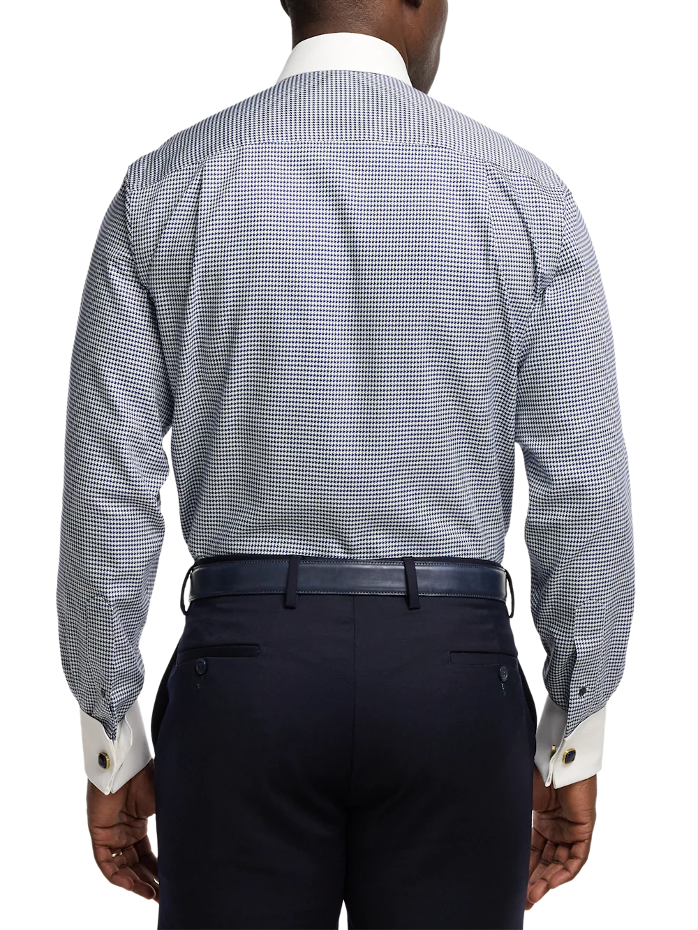 Comfort Stretch Non-Iron Houndstooth Dress Shirt - Blue - Image 5