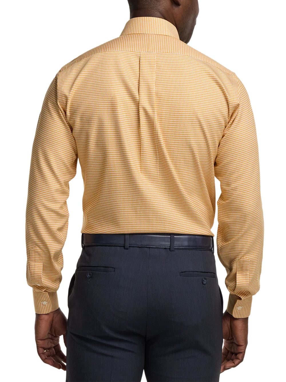 Comfort Stretch Non-Iron Houndstooth Dress Shirt With Contrast Trim - Gold - Image 5