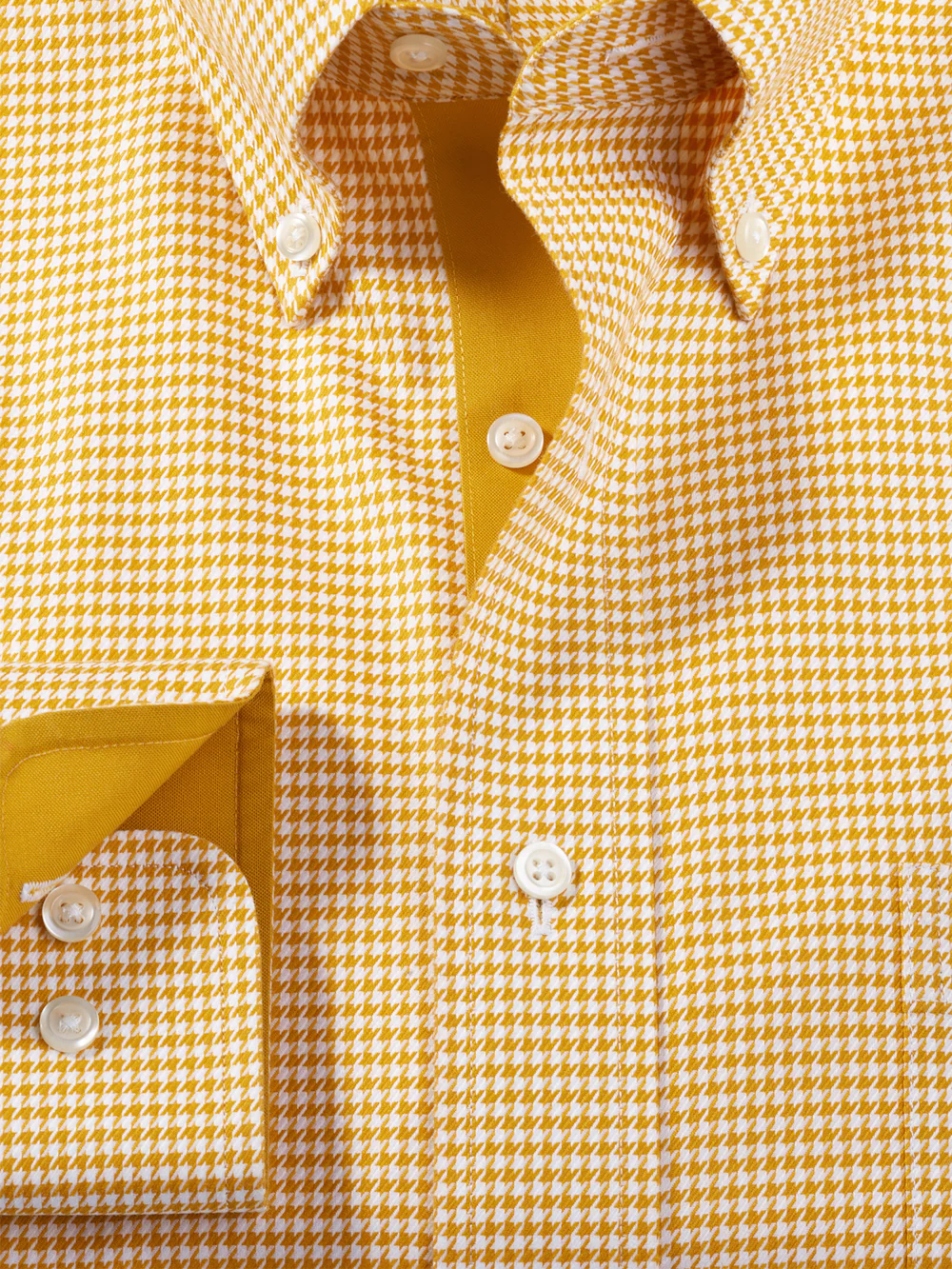 Comfort Stretch Non-Iron Houndstooth Dress Shirt With Contrast Trim - Gold - Image 6