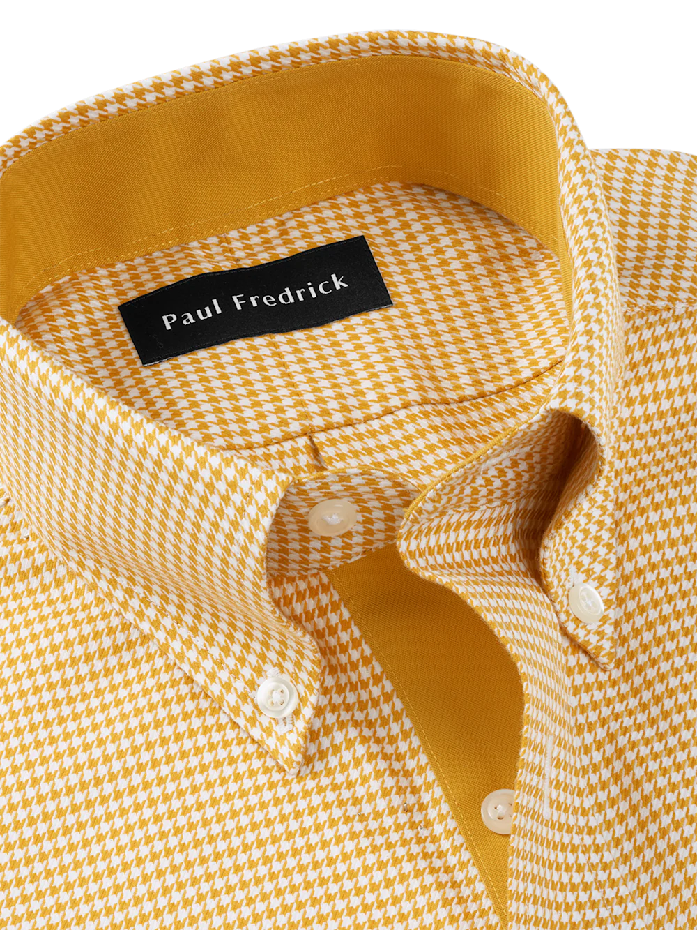 Comfort Stretch Non-Iron Houndstooth Dress Shirt With Contrast Trim - Gold - Image 7