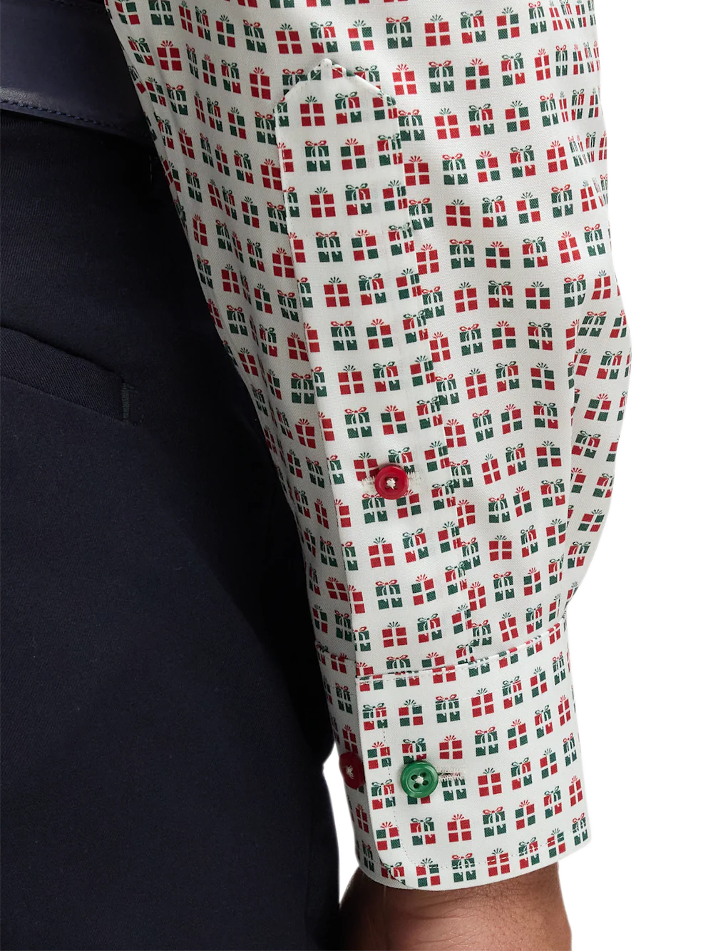 Comfort Stretch Non-Iron Novelty Dress Shirt With Contrast Trim - Red/green - Image 4