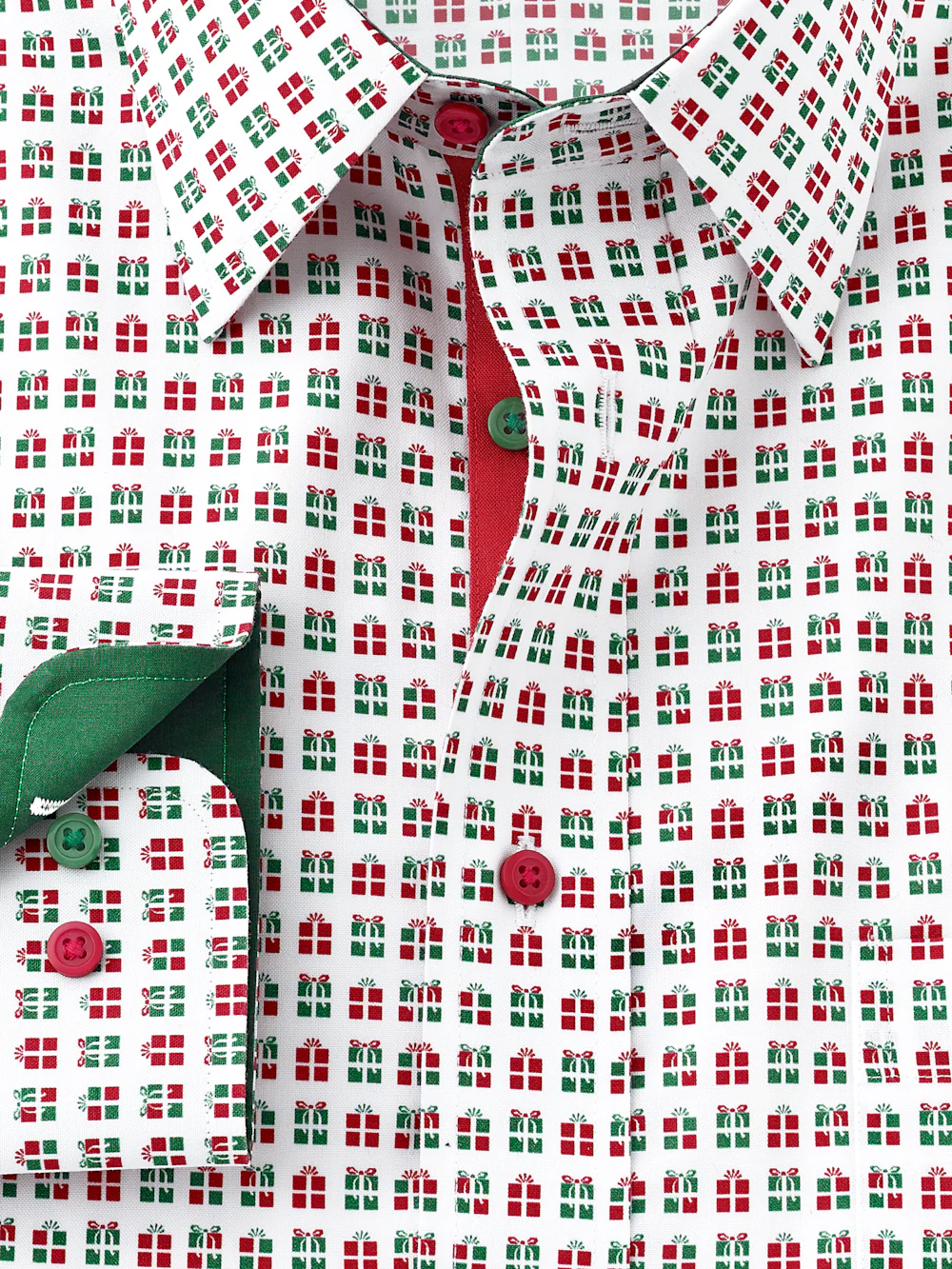 Comfort Stretch Non-Iron Novelty Dress Shirt With Contrast Trim - Red/green - Image 6