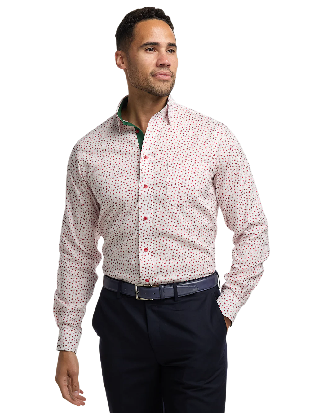 Comfort Stretch Non-Iron Novelty Dress Shirt With Contrast Trim - Red - Image 2