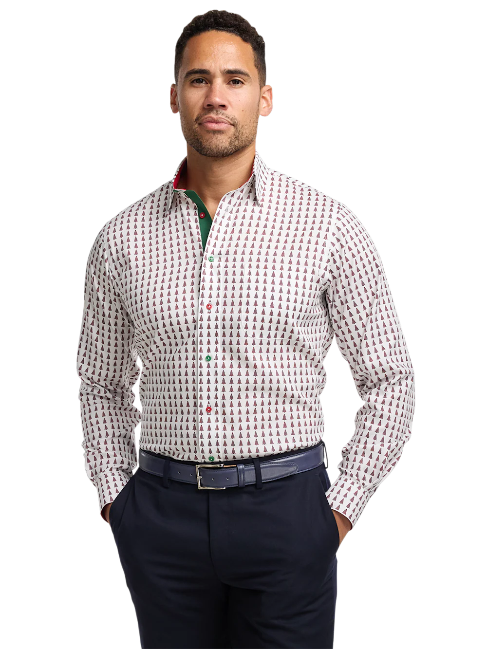 Comfort Stretch Non-Iron Novelty Dress Shirt With Contrast Trim - Red/green - Image 2