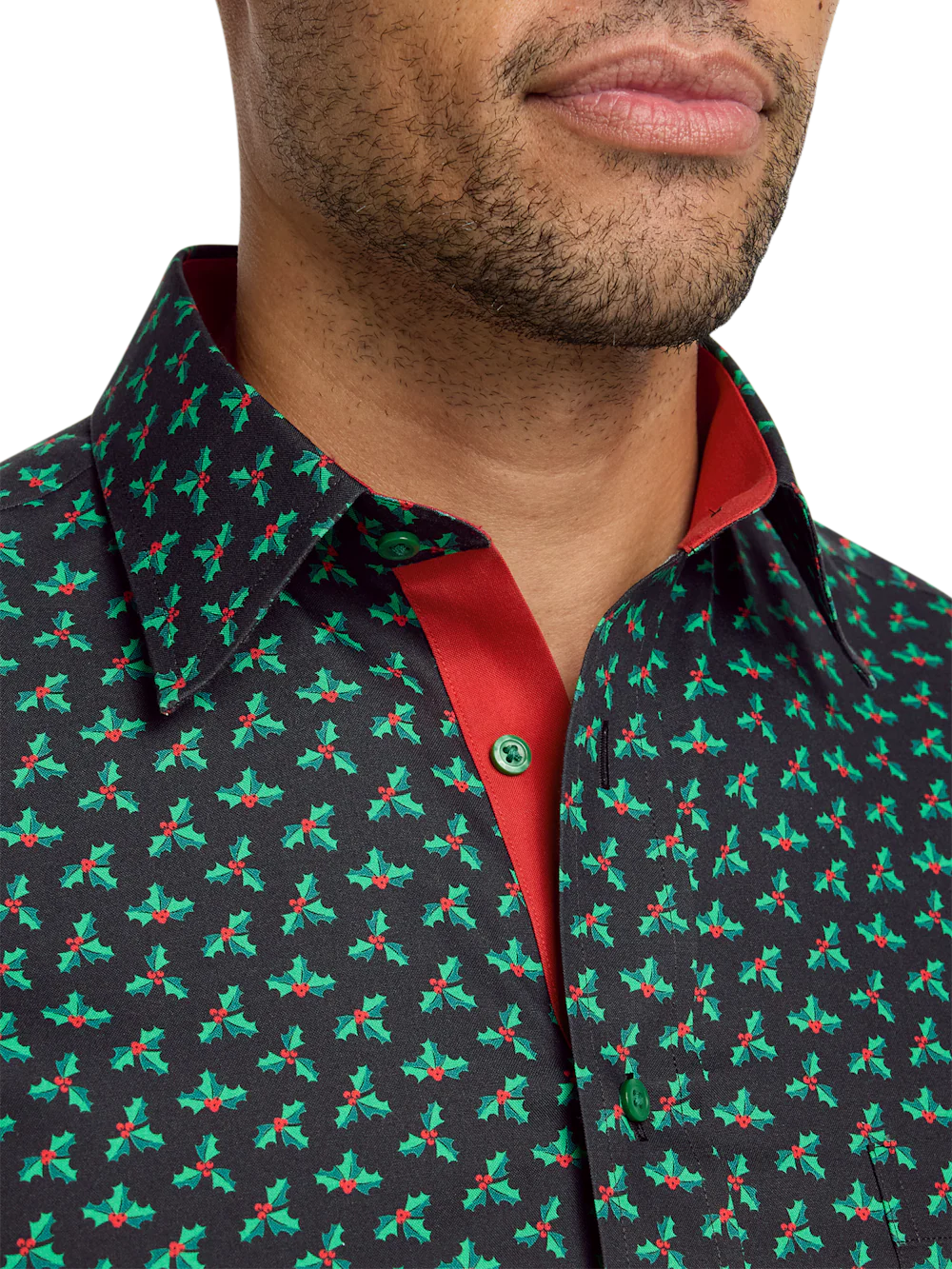 Comfort Stretch Non-Iron Novelty Dress Shirt With Contrast Trim - Black - Image 3