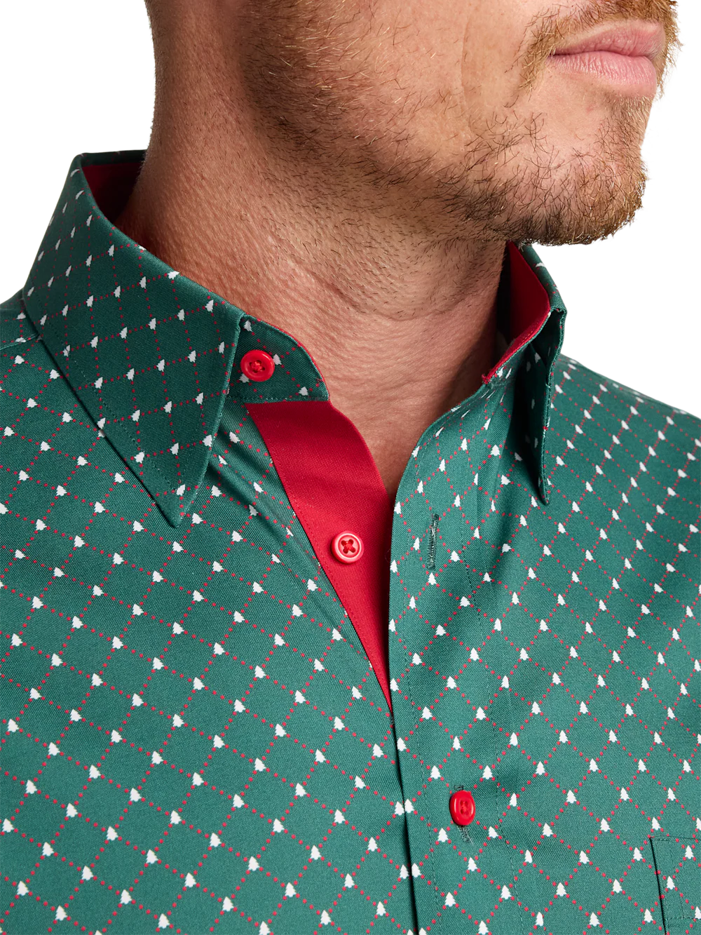Comfort Stretch Non-Iron Novelty Dress Shirt With Contrast Trim - Green - Image 3