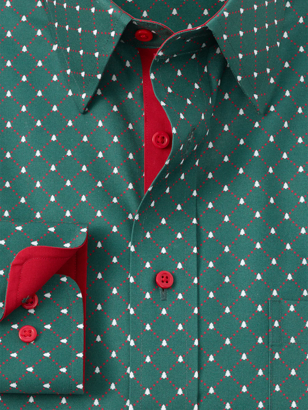 Comfort Stretch Non-Iron Novelty Dress Shirt With Contrast Trim - Green - Image 6